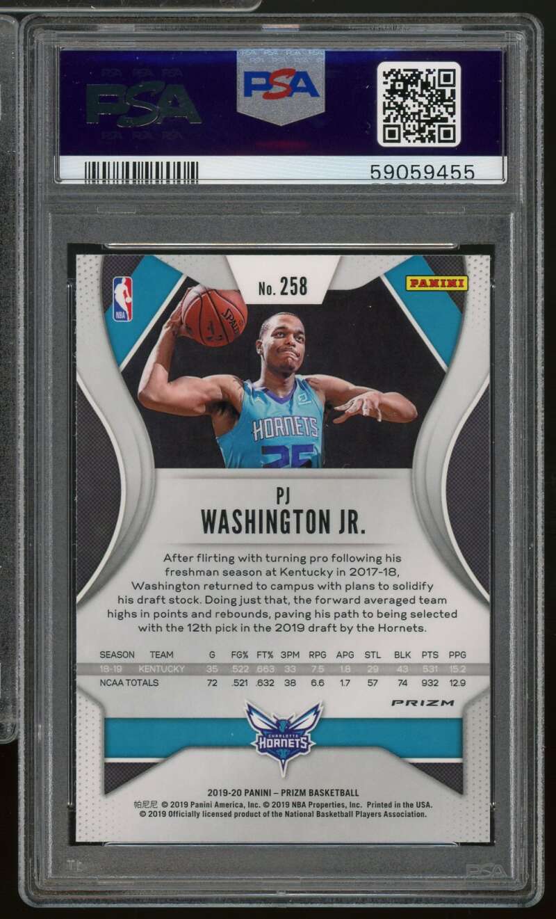 PJ Washington Jr. Rookie Card 2019-20 Panini Prizm Green Prizm #258 PSA 9 Image 2