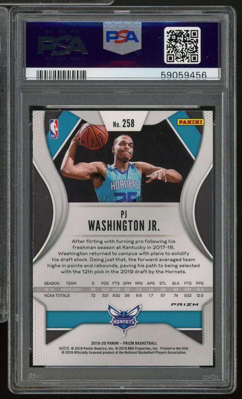 PJ Washington Jr. Rookie Card 2019-20 Panini Prizm Silver Prizm #258 PSA 9 Image 2