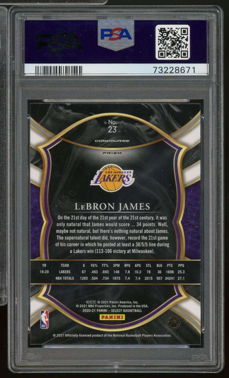 LeBron James Card 2020-21 Panini Select Red/White/Orange/Flash #23 PSA 9 Image 2