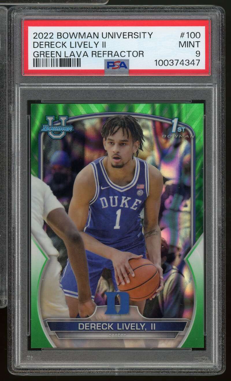 Dereck Lively Rookie 2022-23 Bowman University Green Lava Refractor #100 PSA 9 Image 1
