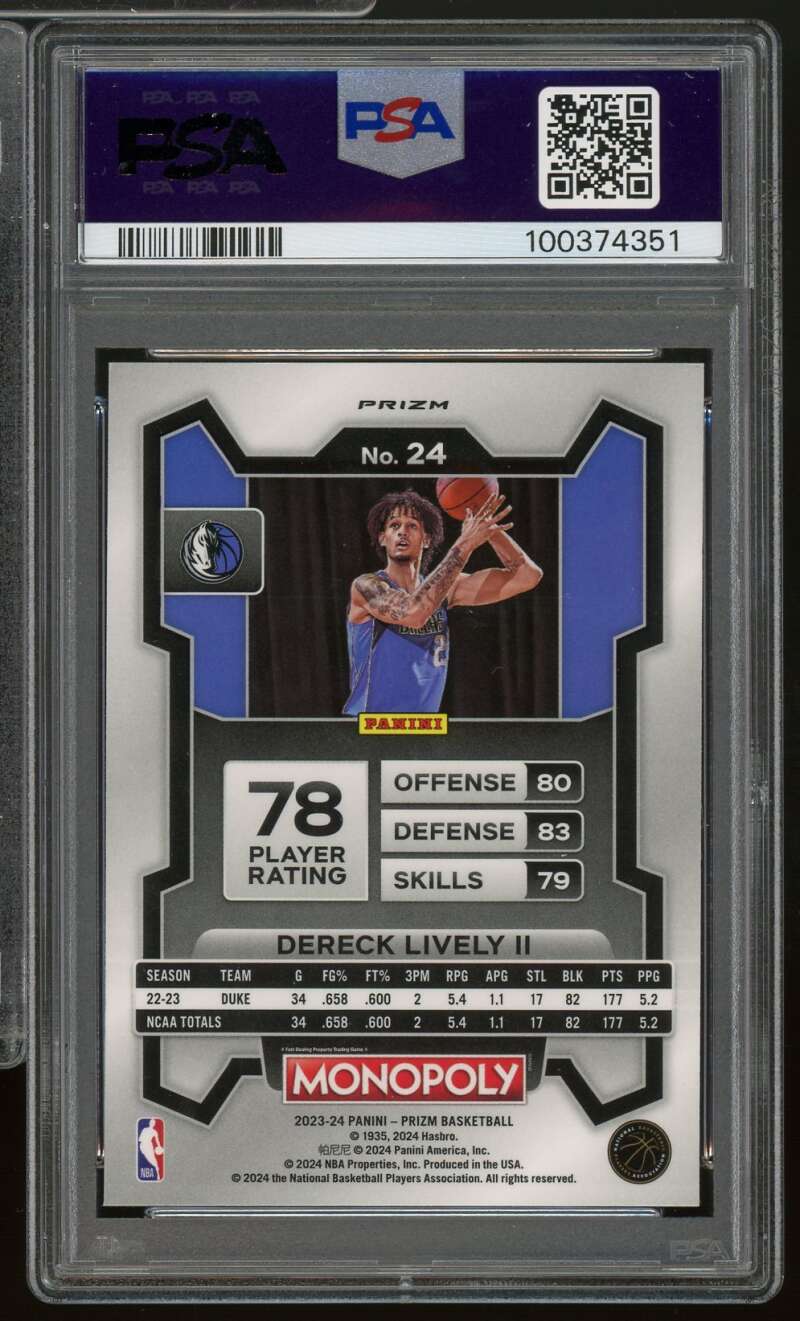Dereck Lively II Rookie Card 2023-24 Prizm Monopoly Purple #24 PSA 9 Image 2