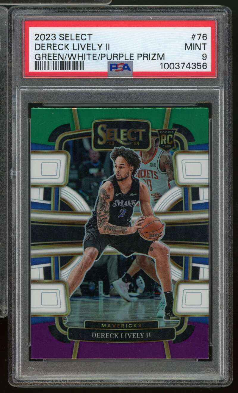 Dereck Lively II Rookie Card 2023-24 Select Green/White/Purple Prizm #76 PSA 9 Image 1