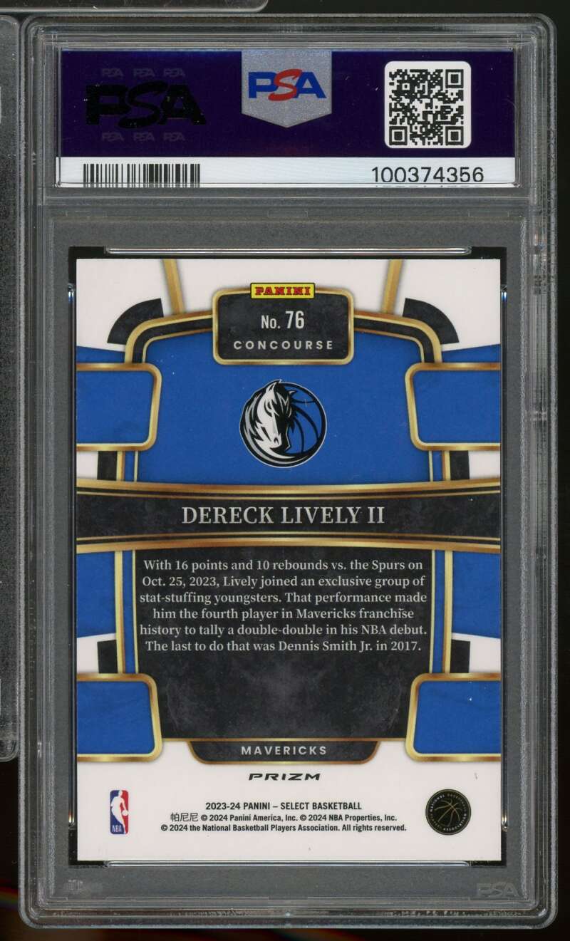 Dereck Lively II Rookie Card 2023-24 Select Green/White/Purple Prizm #76 PSA 9 Image 2