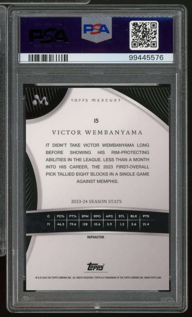 Victor Wembanyama Rookie Card 2023-24 Topps Mercury Refractor (76/99) #15 PSA 9 Image 2