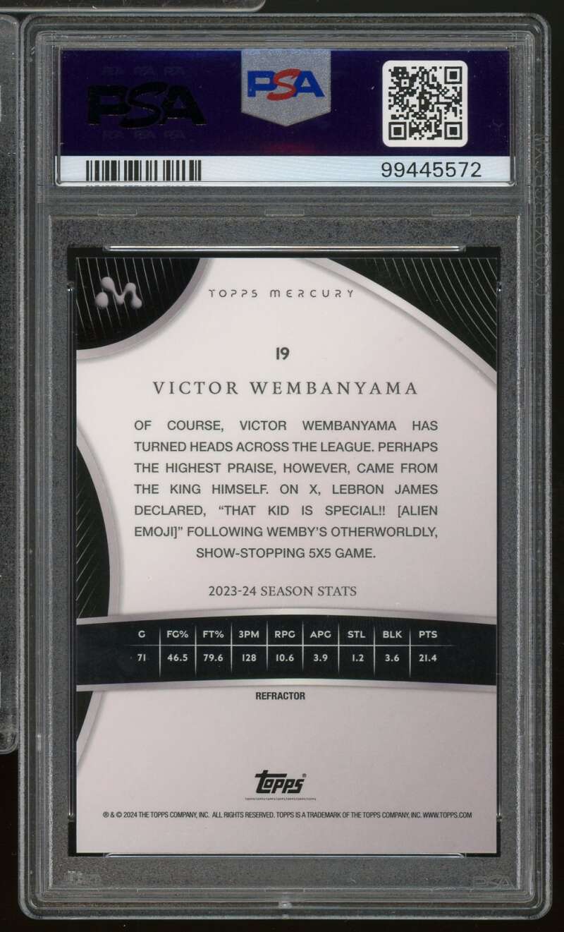Victor Wembanyama Rookie Card 2023-24 Topps Mercury Refractor (20/99) #19 PSA 9 Image 2