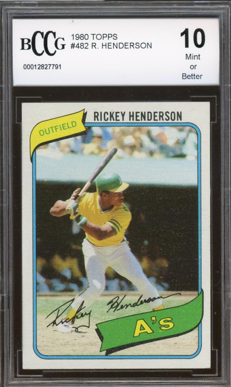 1980 Topps #482 Rickey Henderson Rookie Card BGS BCCG 10 Mint+ Image 1