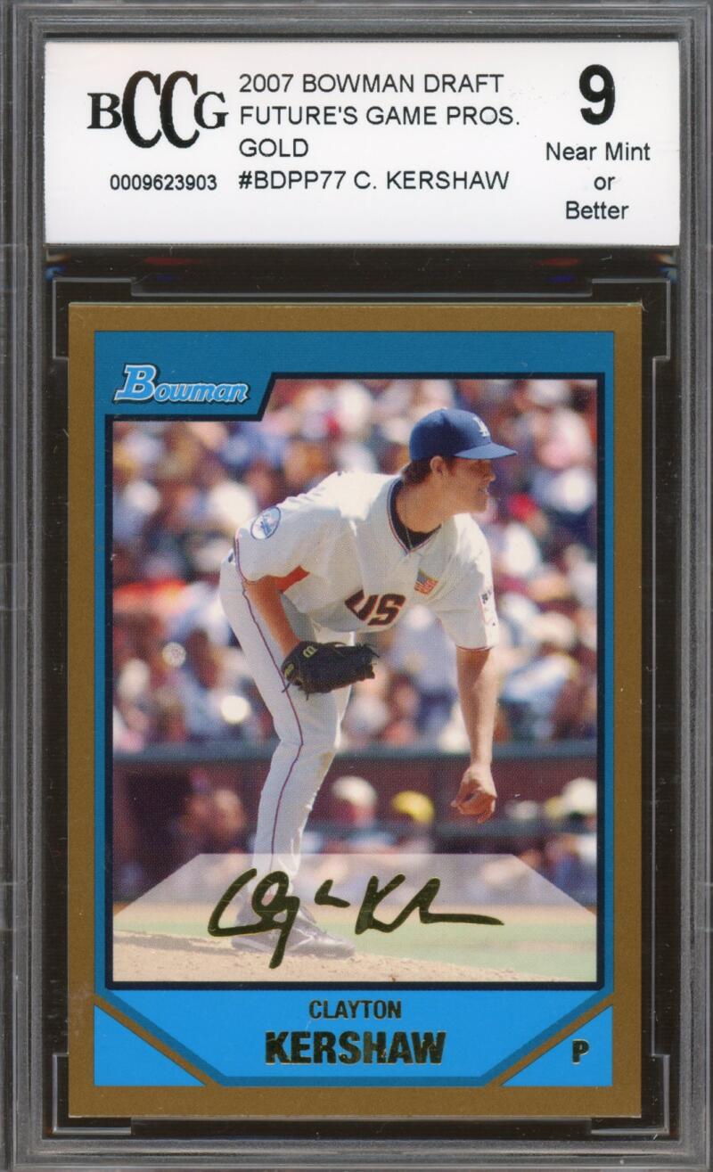 2007 Bowman Draft Future's Gold #BDPP77 Clayton Kershaw BGS BCCG 9 Near Mint+ Image 1