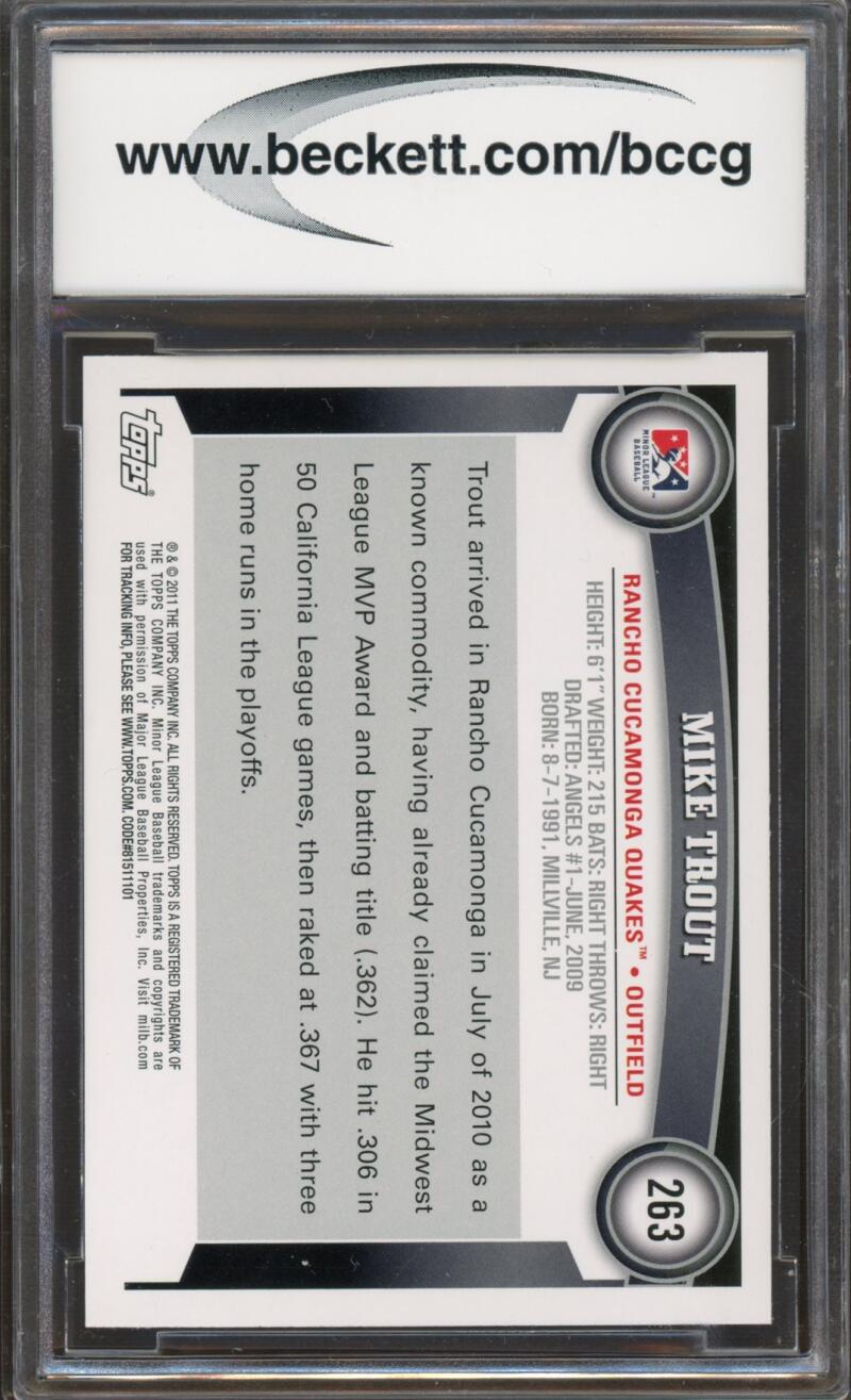 2011 Topps Pro Debut #263 Mike Trout Rookie Card BGS BCCG 10 Mint+ Image 2
