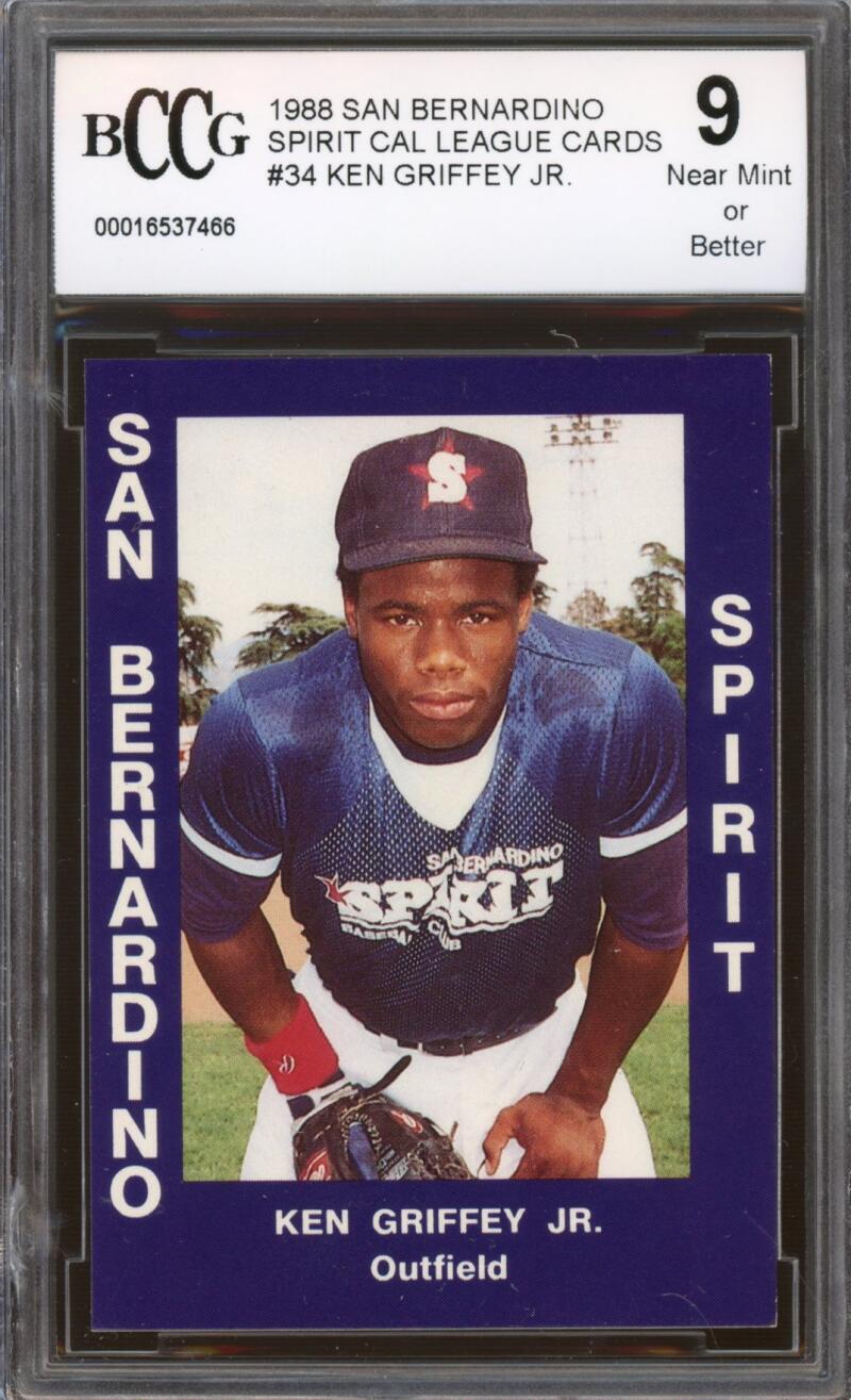 1988 Star San Bernadino Spirit Cal League Ken Griffey Jr. Rookie BGS BCCG 9 NM+ Image 1