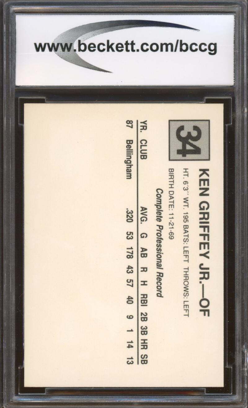 1988 Star San Bernadino Spirit Cal League Ken Griffey Jr. Rookie BGS BCCG 9 NM+ Image 2