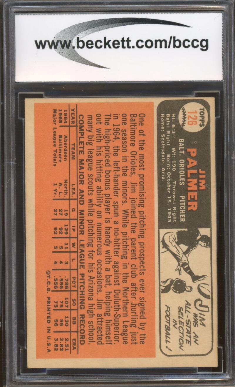 1966 Topps #126 Jim Palmer Rookie Card BGS BCCG 8 Excellent+ Image 2