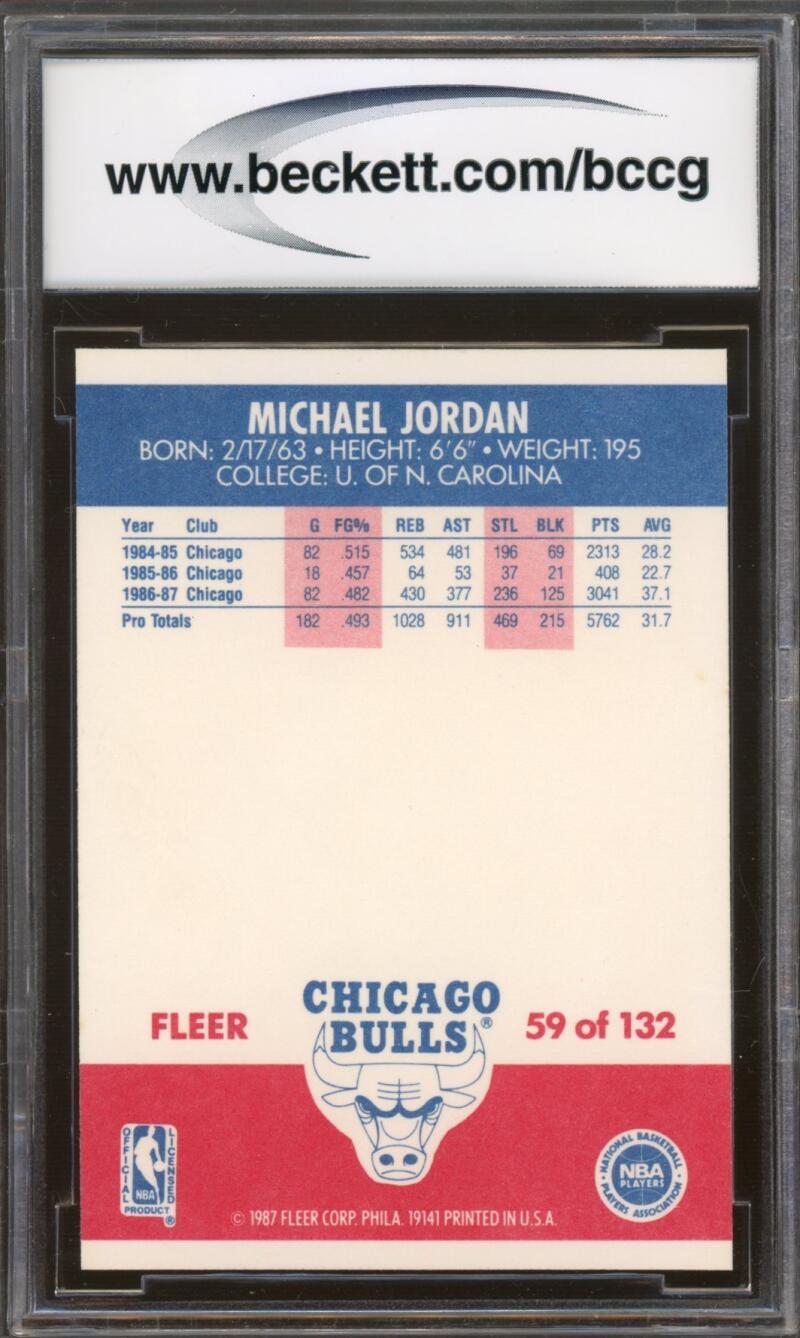 1987-88 Fleer #59 Michael Jordan 2nd Year Card BGS BCCG 10 Mint+ Image 2