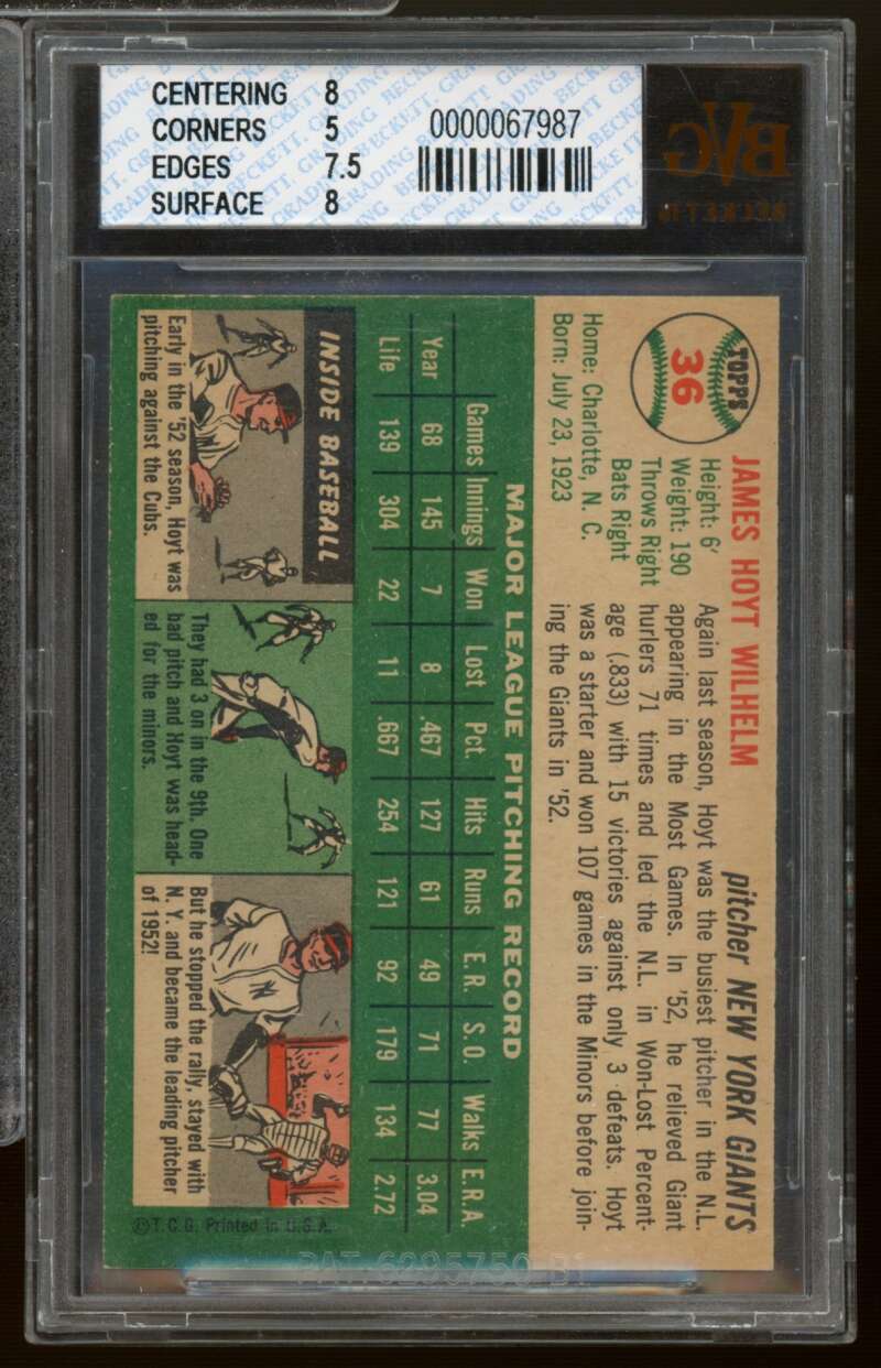 Hoyt Wilhelm Card 1954 Topps #36 BVG 5.5 Image 2