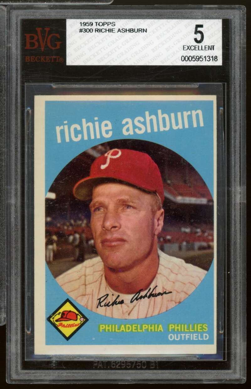 Richie Ashburn Card 1959 Topps #300 BVG 5 Image 1
