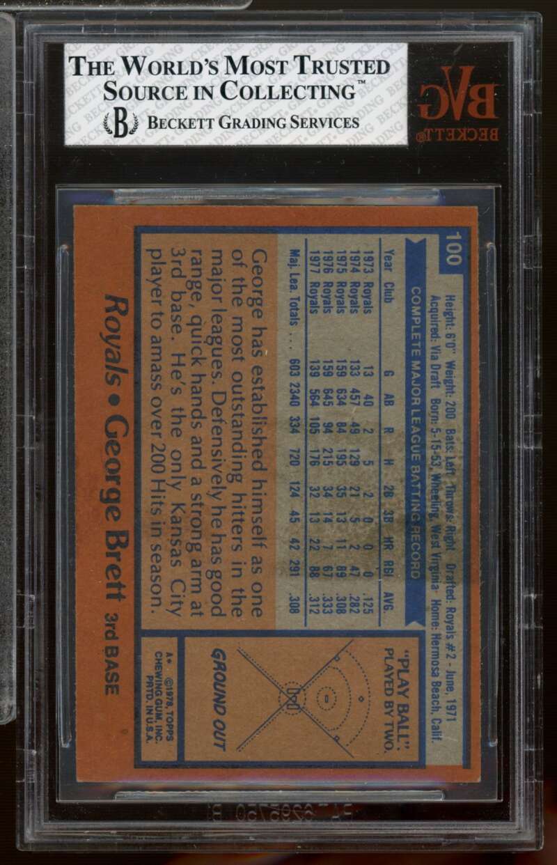 George Brett Card 1978 Topps #100 BVG 5 Image 2