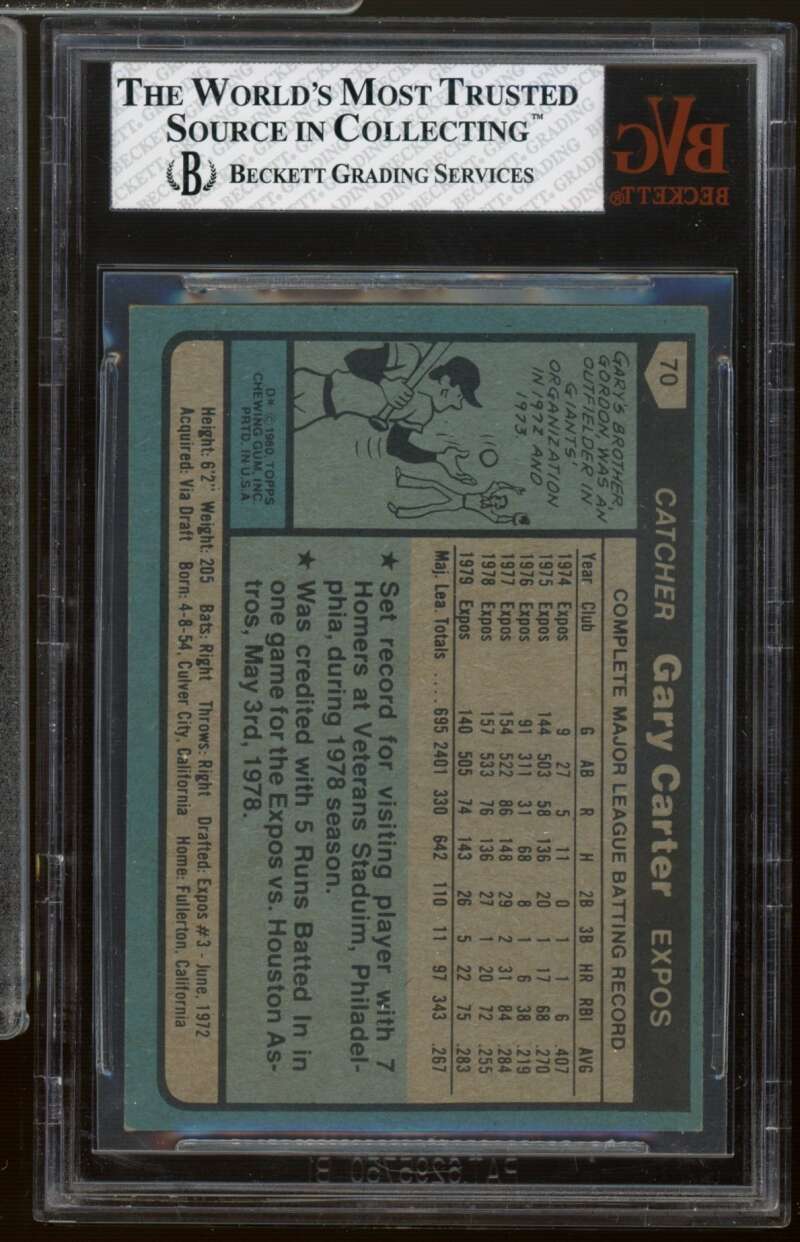 Gary Carter Card 1980 Topps #70 BVG 6.5 Image 2