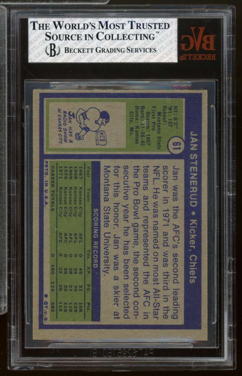 Jan Stenerud Card 1972 Topps #61 BVG 5.5 Image 2