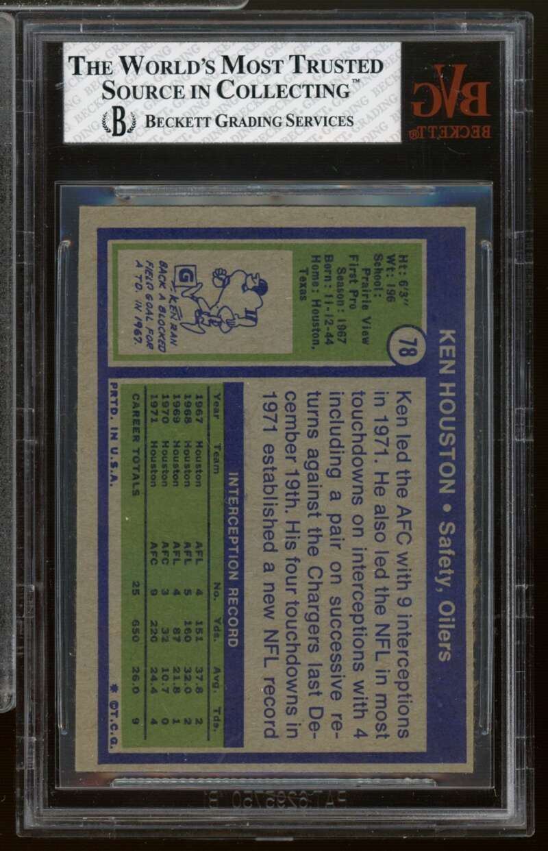 Ken Houston Card 1972 Topps #78 BVG 5 Image 2