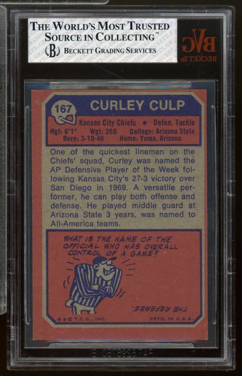 Curley Culp Card 1973 Topps #167 BVG 5 Image 2