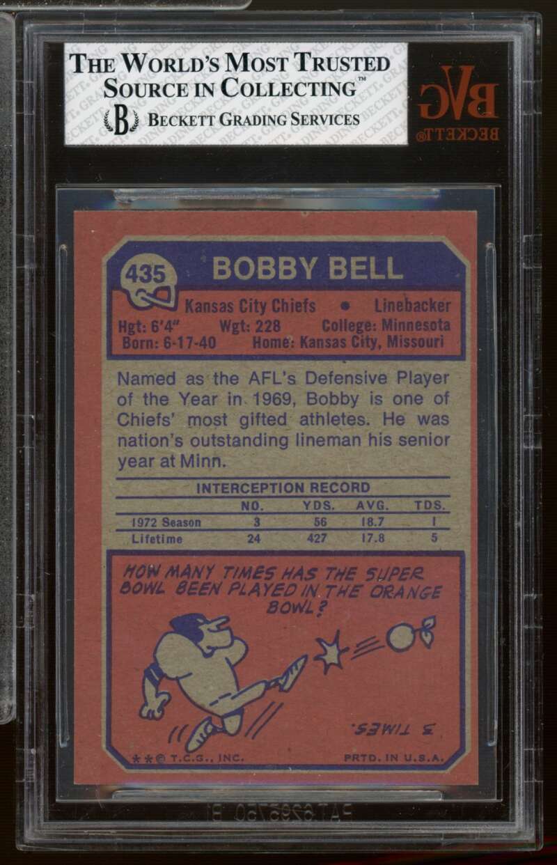Bobby Bell Card 1973 Topps #435 BVG 5.5 Image 2