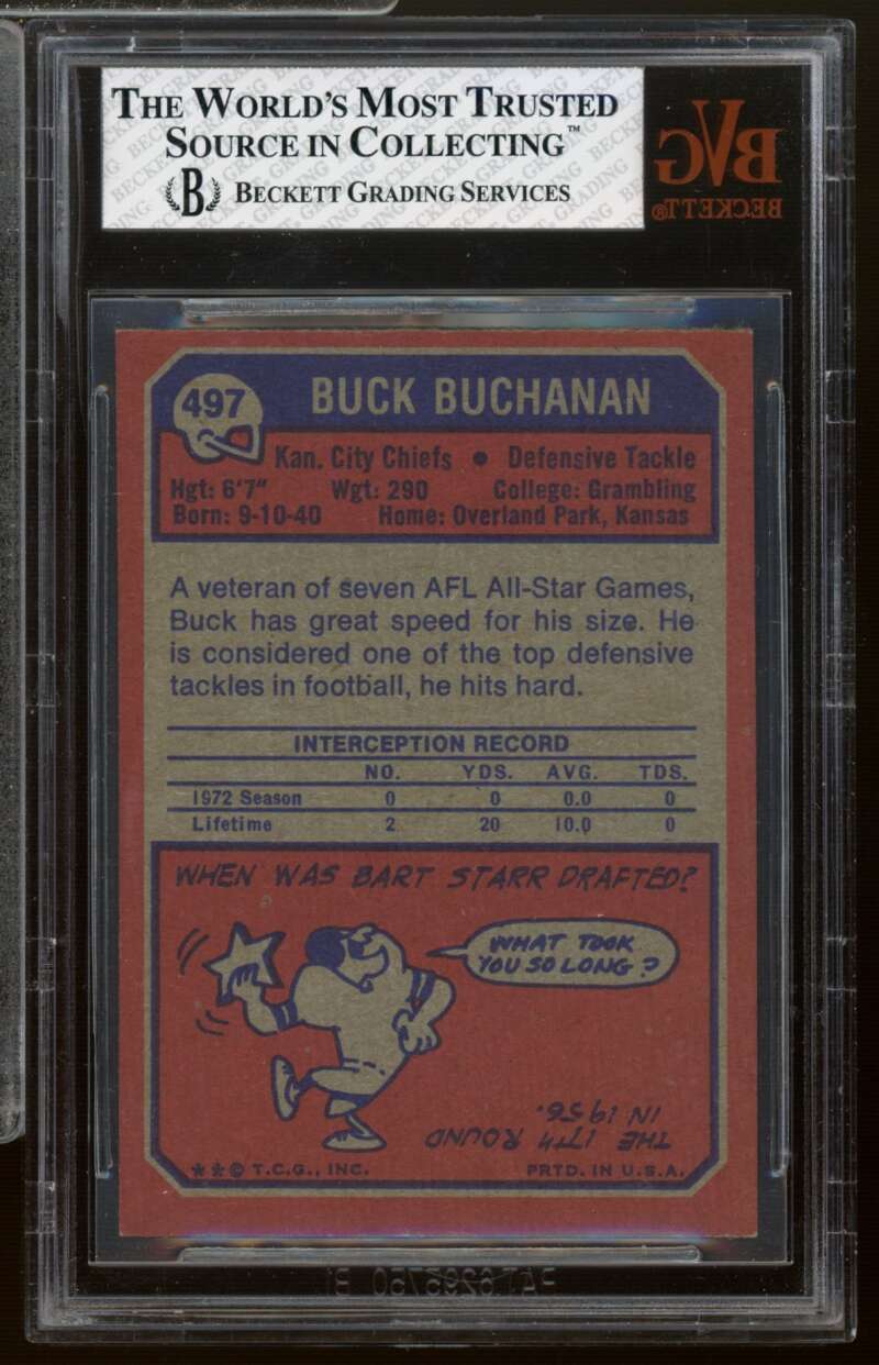 Buck Buchanan Card 1973 Topps #497 BVG 4.5 Image 2