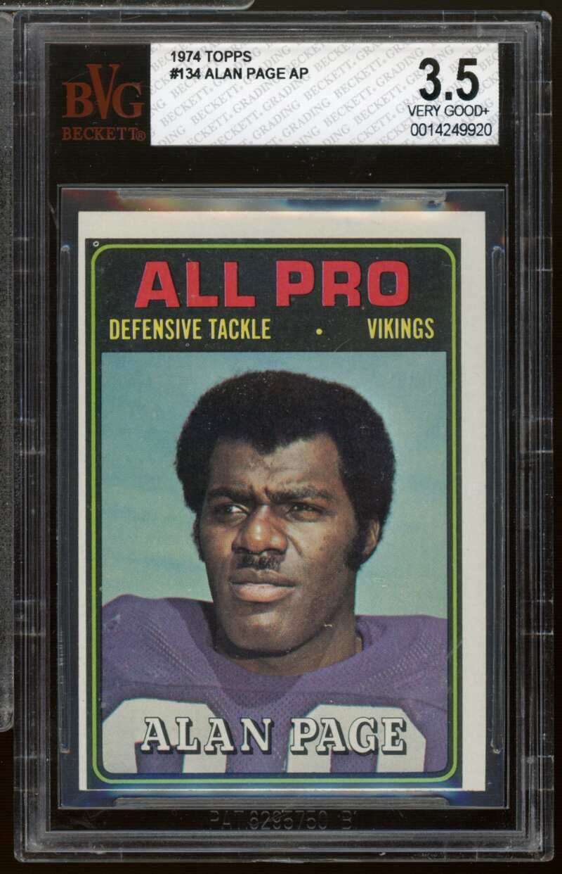 Alan Page Card 1974 Topps #134 BVG 3.5 Image 1