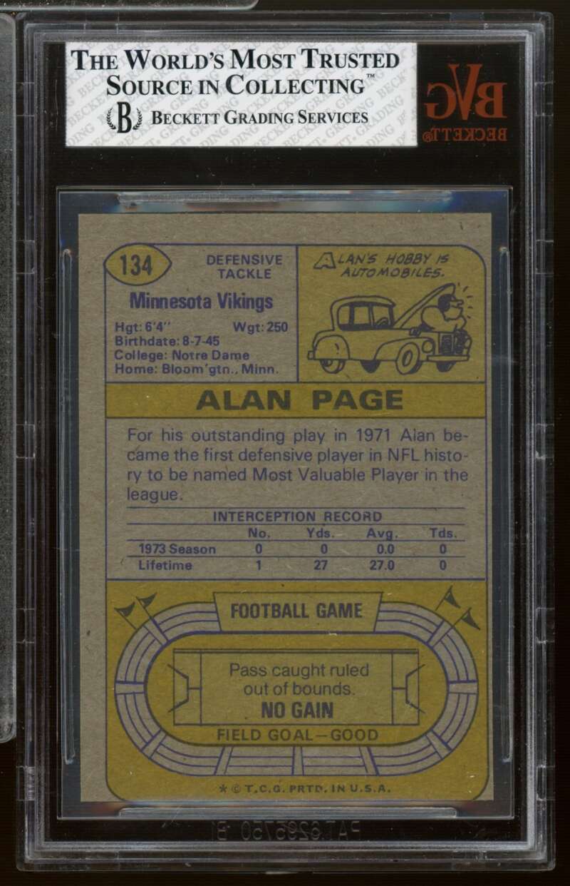 Alan Page Card 1974 Topps #134 BVG 3.5 Image 2