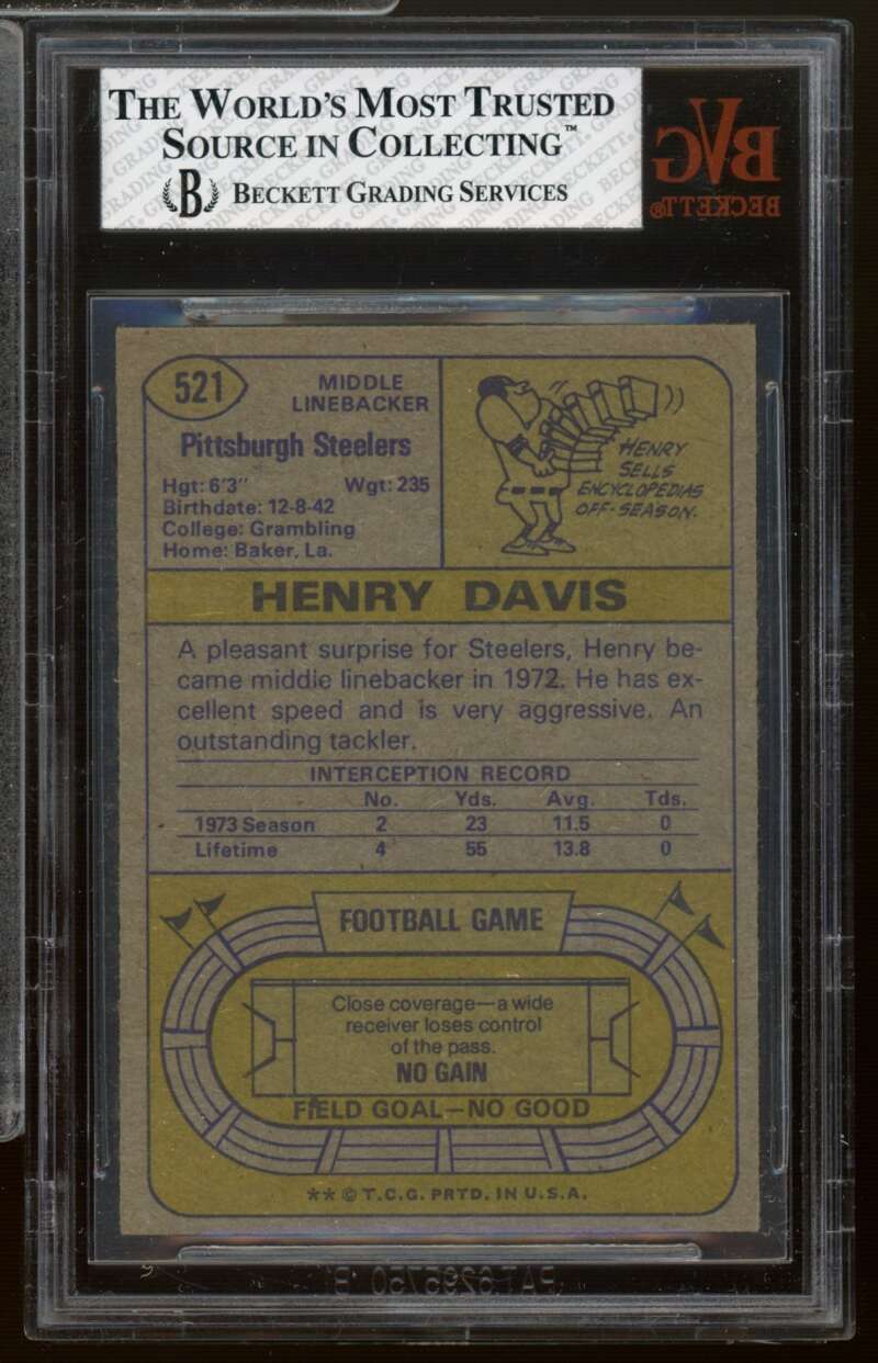 Henry Davis Card 1974 Topps #521 BVG 6.5 Image 2