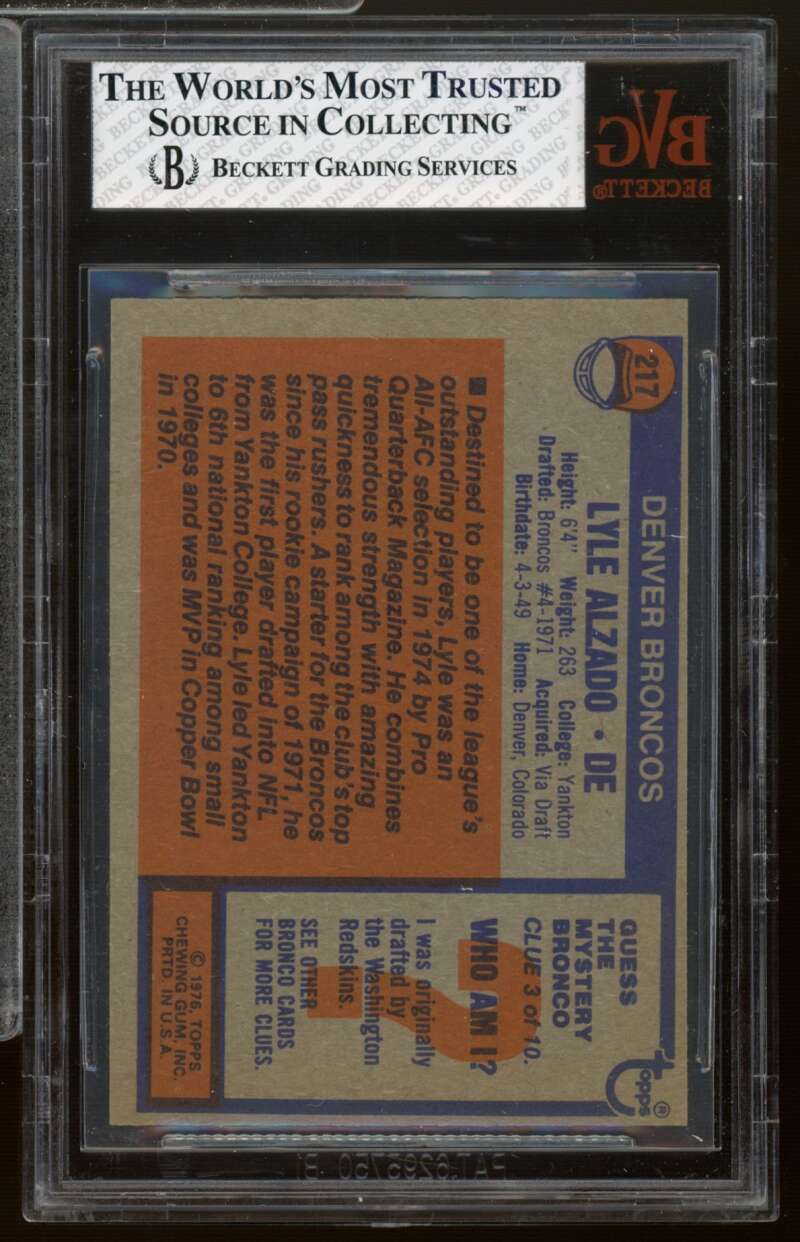 Lyle Alzado Card 1976 Topps #217 BVG 4.5 Image 2