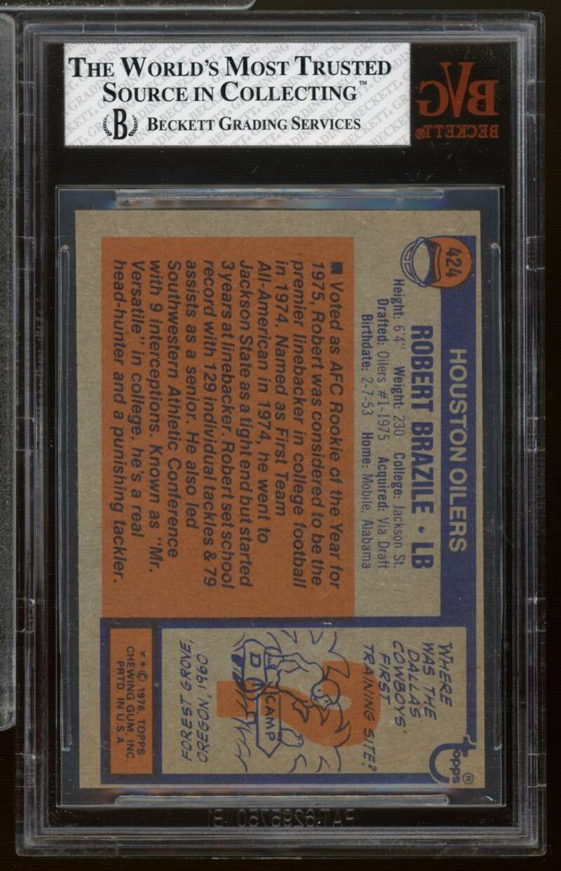Robert Brazile Rookie Card 1976 Topps #424 BVG 6.5 Image 2