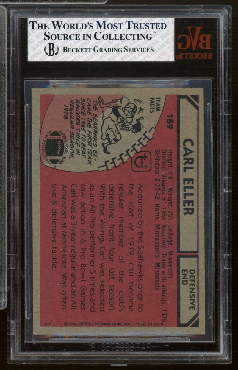 Carl Eller Card 1980 Topps #189 BVG 6.5 Image 2