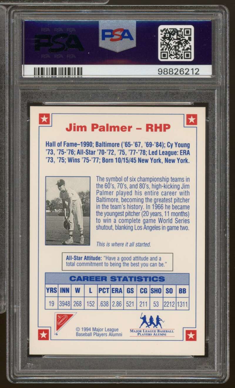 Jim Palmer Card 1994 Nabisco A/S Leg. #nno Autograph PSA/DNA Cert 9 Auto Image 2