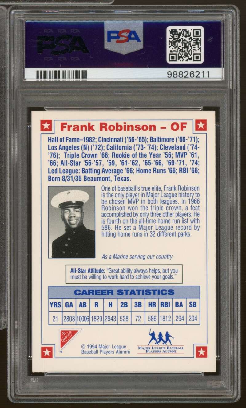 Frank Robinson Card 1994 Nabisco A/S Leg. Autograph #nno PSA/DNA Cert 8 Auto Image 2