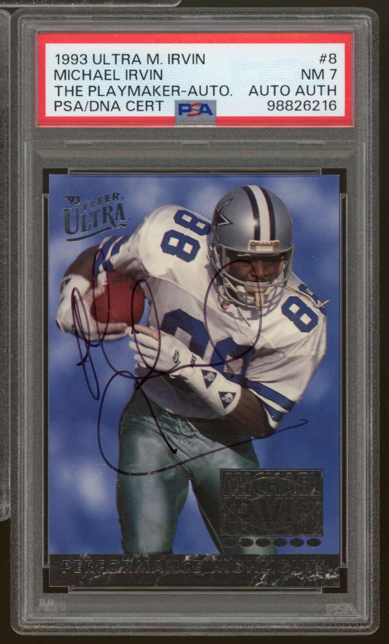 Michael Irvin Card 1993 Ultra Playmaker Auto #8 PSA/DNA Cert 7 Auto Image 1