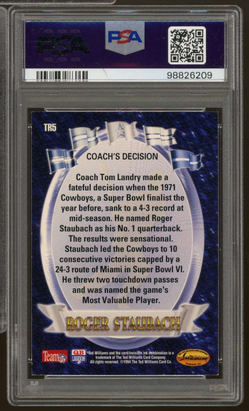 Roger Staubach Card 1994 Ted Williams Co Trade for #TR5 PSA/DNA Cert 6 Auto Image 2