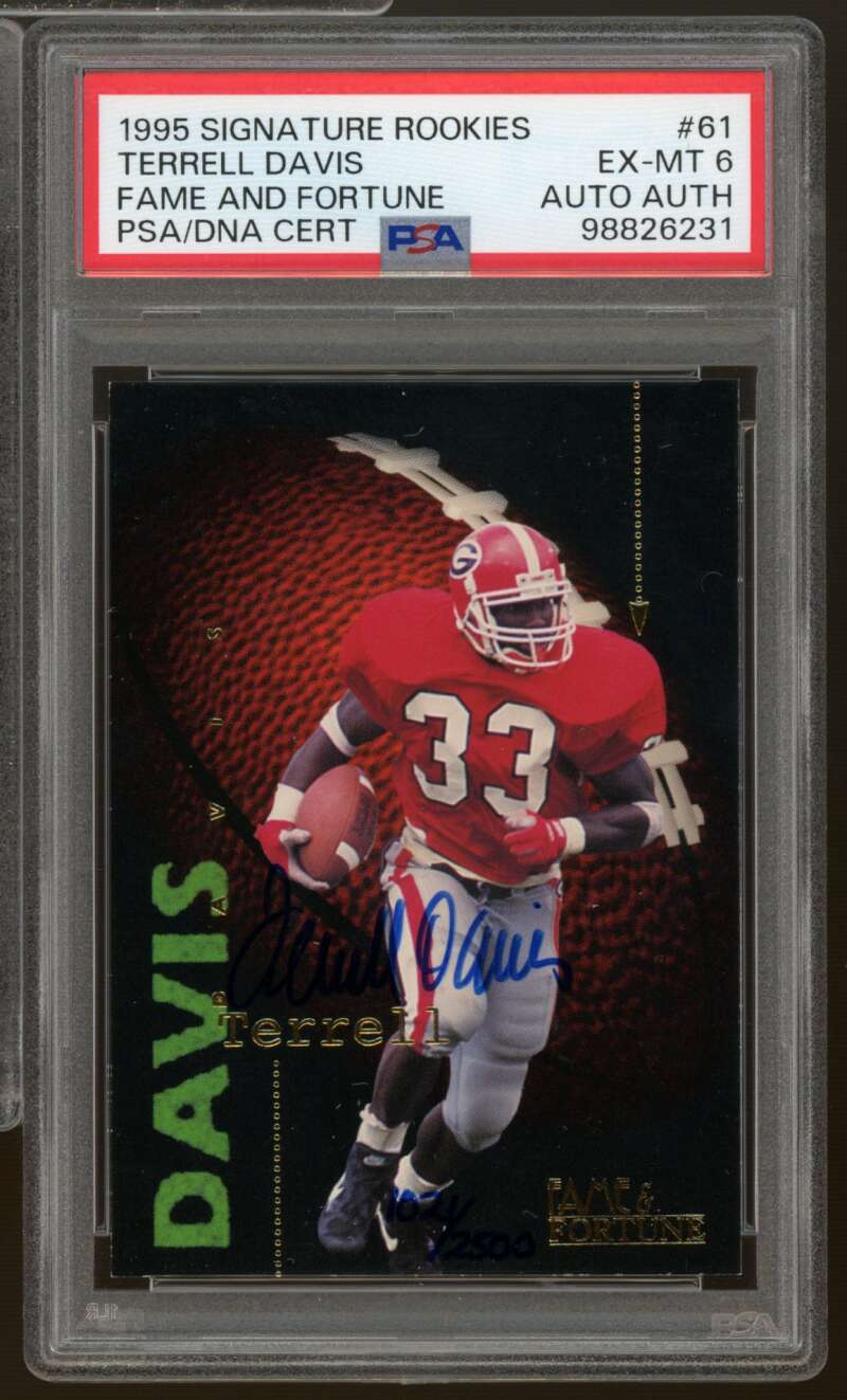 Terrell Davis Rookie 1995 Signature Rookies Fame Fortune #61 PSA/DNA Cert 6 Auto Image 1