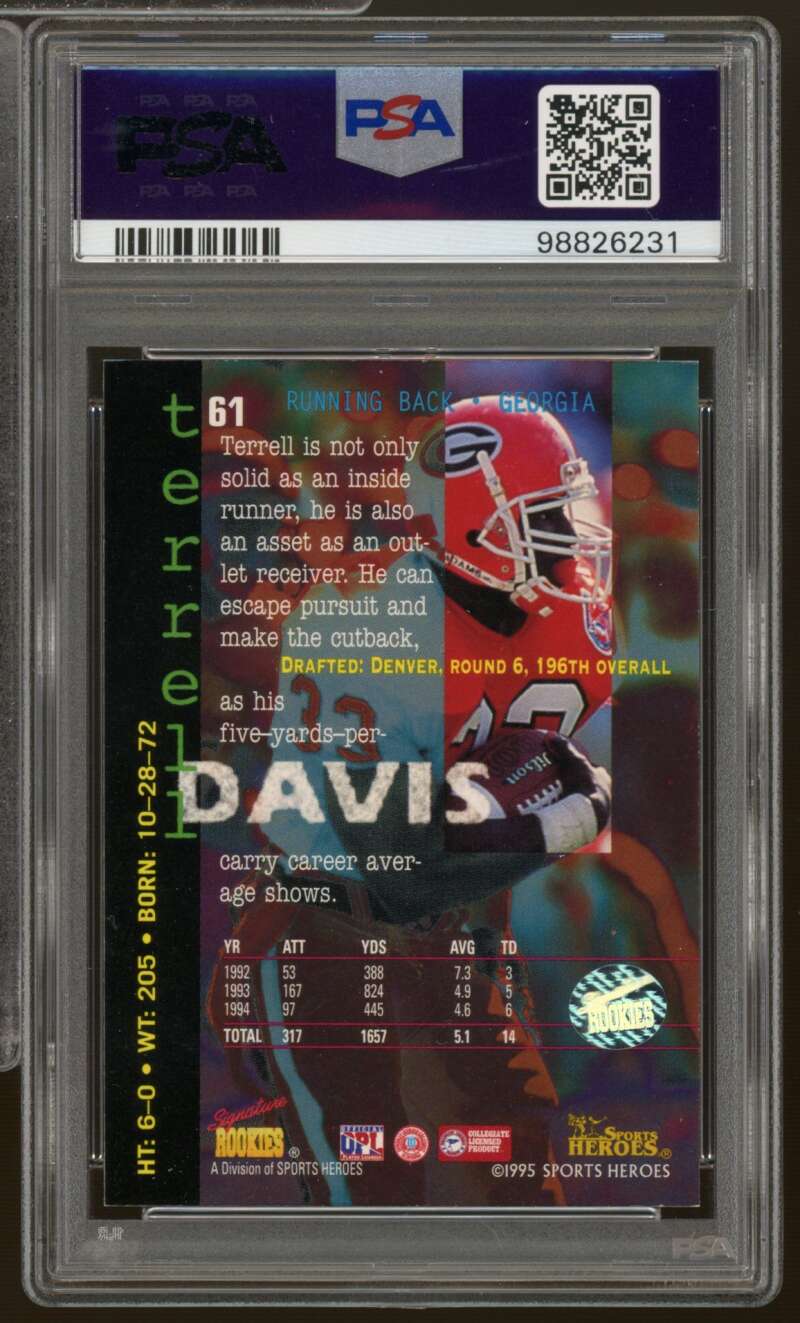 Terrell Davis Rookie 1995 Signature Rookies Fame Fortune #61 PSA/DNA Cert 6 Auto Image 2
