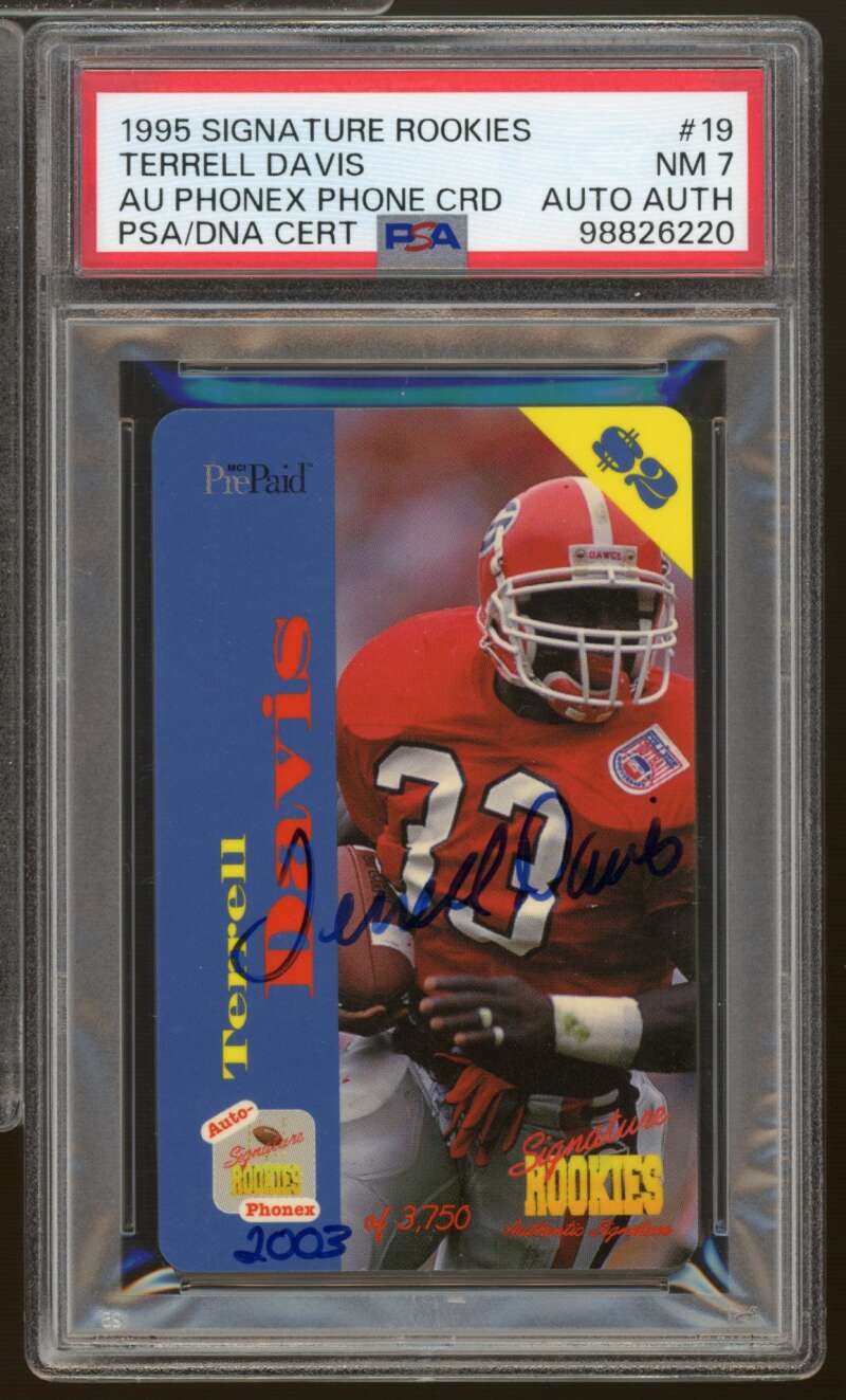 Terrell Davis Rookie 1995 Signature Rookies AU Phonex #19 PSA/DNA Cert 7 Auto Image 1