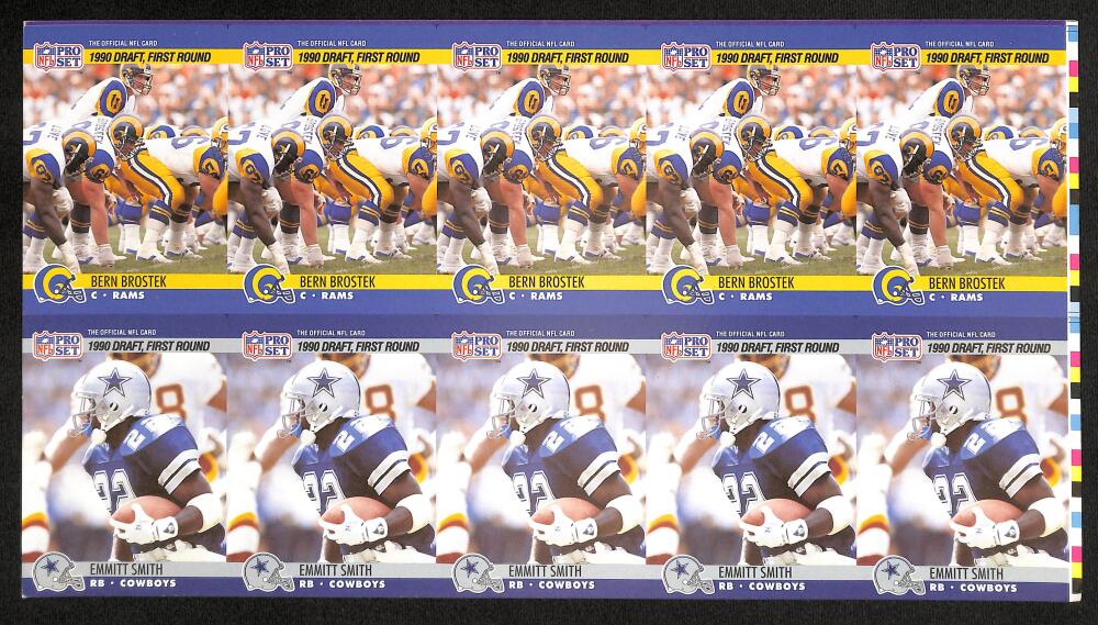1990 Pro Set Un-cut Sheet w/ Emitt Smith RC Image 1