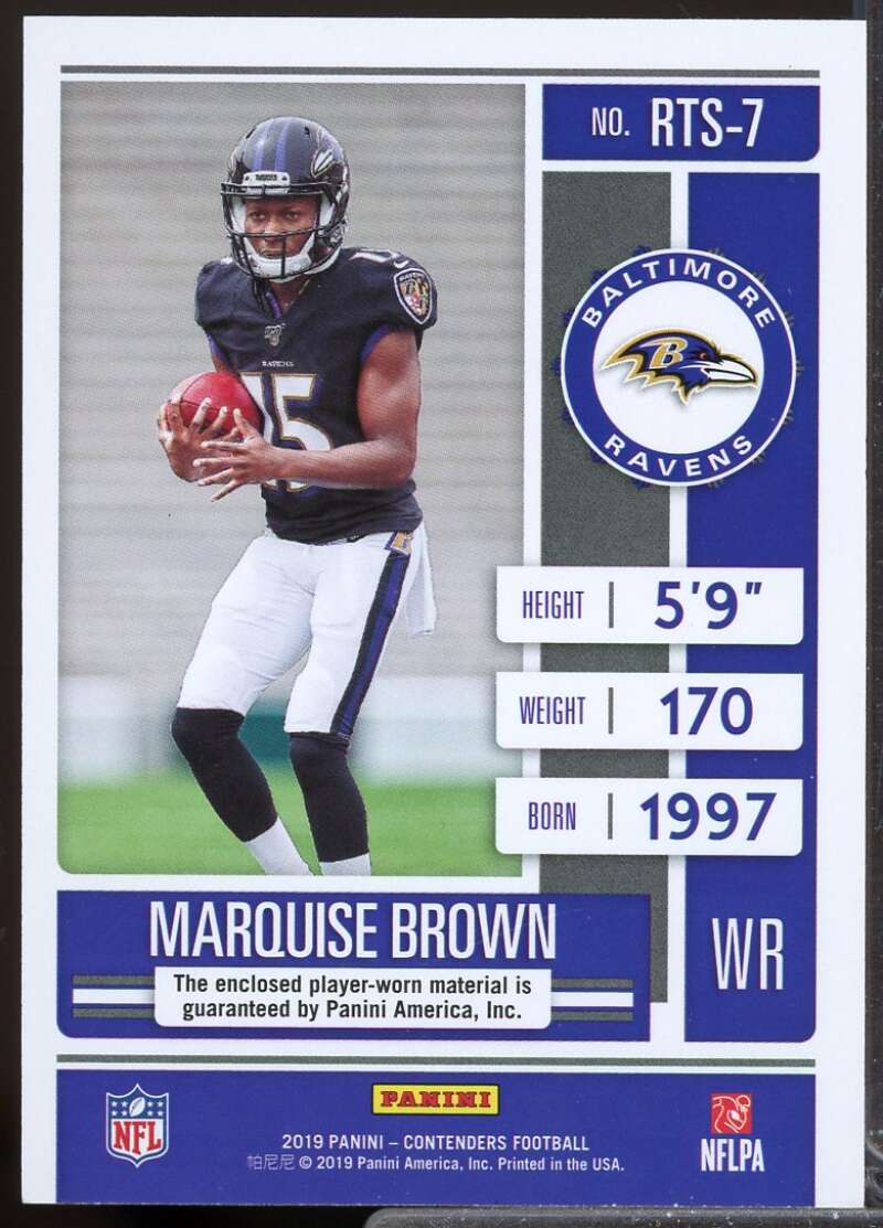 Marquise Brown Card 2019 Panini Contenders Rookie Ticket Jersey Swatches #7  Image 2