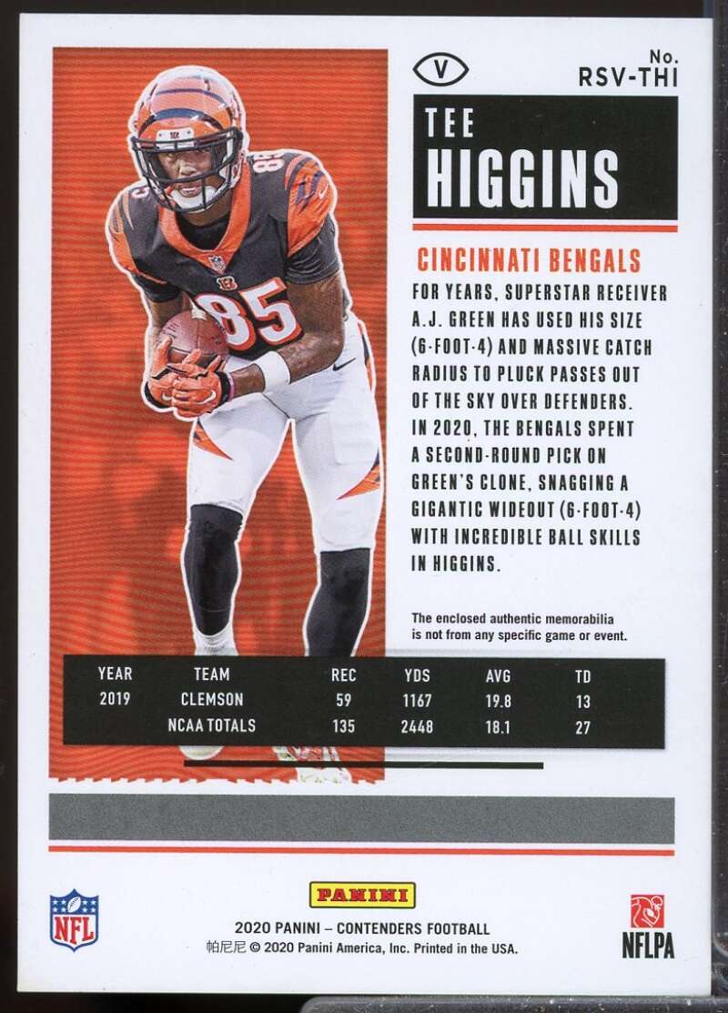 Tee Higgins Card 2020 Panini Contenders Rookie Ticket Jersey Swatches #13  Image 2