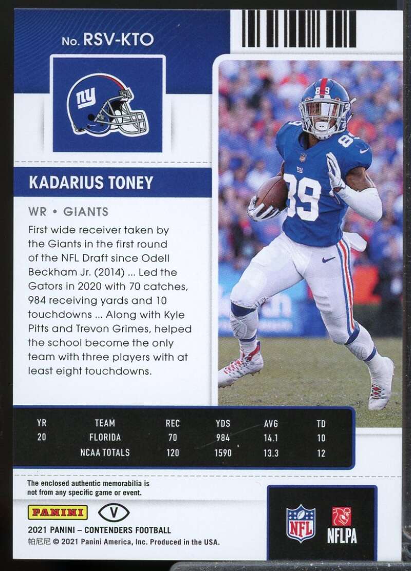 Kadarius Toney 2021 Panini Contenders Rookie Ticket Jersey Swatch Variation #10  Image 2