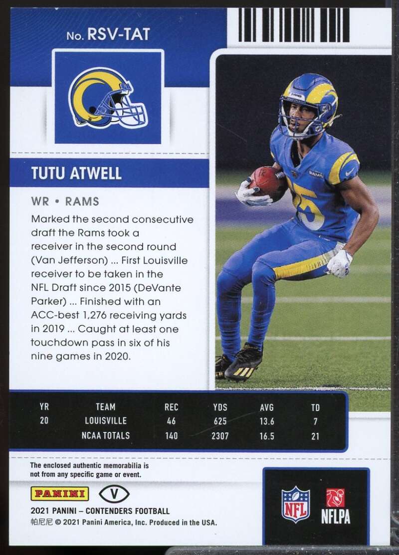 Tutu Atwell 2021 Panini Contenders Rookie Ticket Jersey Swatches Variation #19  Image 2