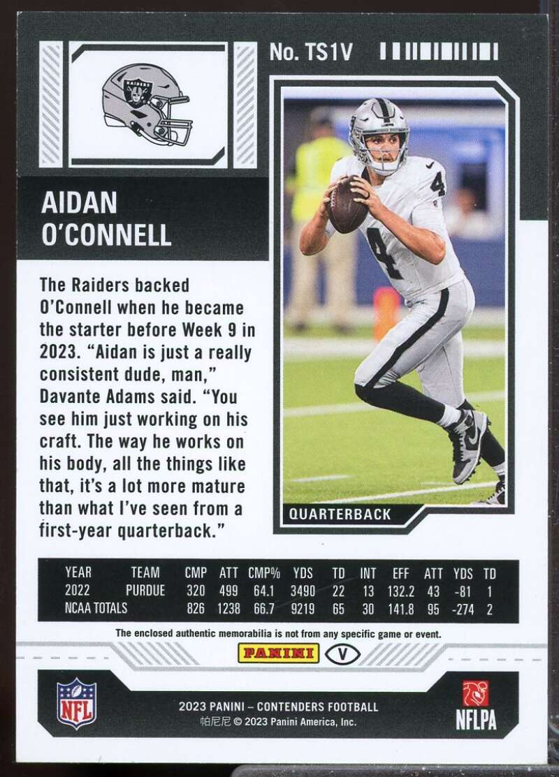 Aidan O'Connell Card 2023 Panini Contenders Rookie Ticket Jersey Swatches #1  Image 2