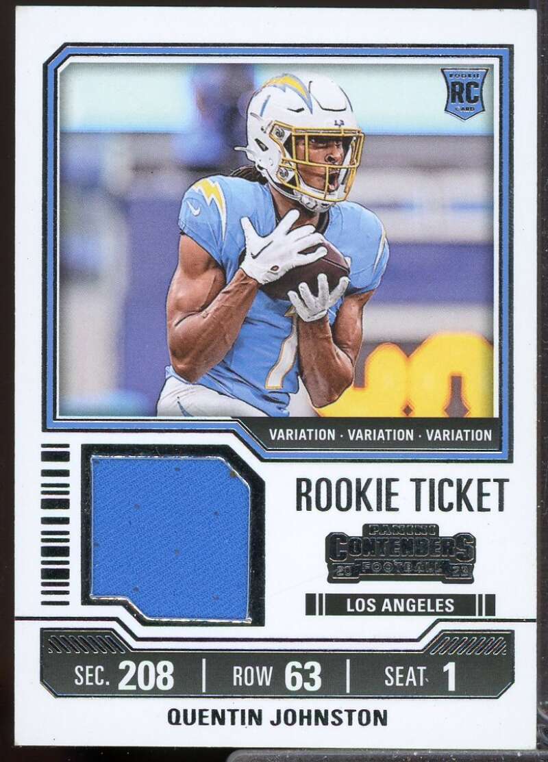 Quentin Johnston Card 2023 Panini Contenders Rookie Ticket Jersey Swatches #27  Image 1