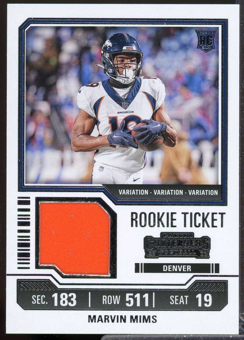 Marvin Mims 2023 Panini Contenders Rookie Ticket Jersey Swatches Variation #24  Image 1