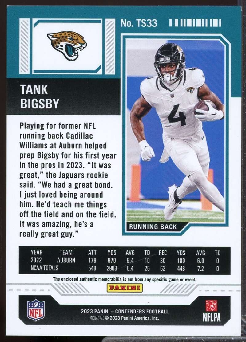 Tank Bigsby Card 2023 Panini Contenders Rookie Ticket Jersey Swatches #33  Image 2