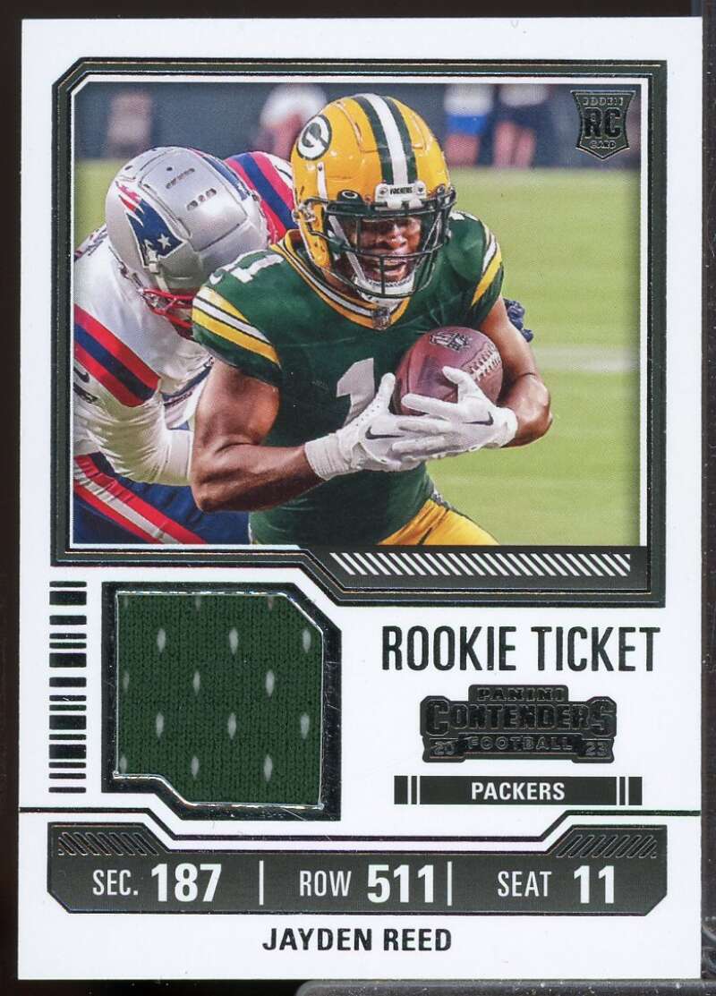 Jayden Reed Card 2023 Panini Contenders Rookie Ticket Jersey Swatches #18  Image 1