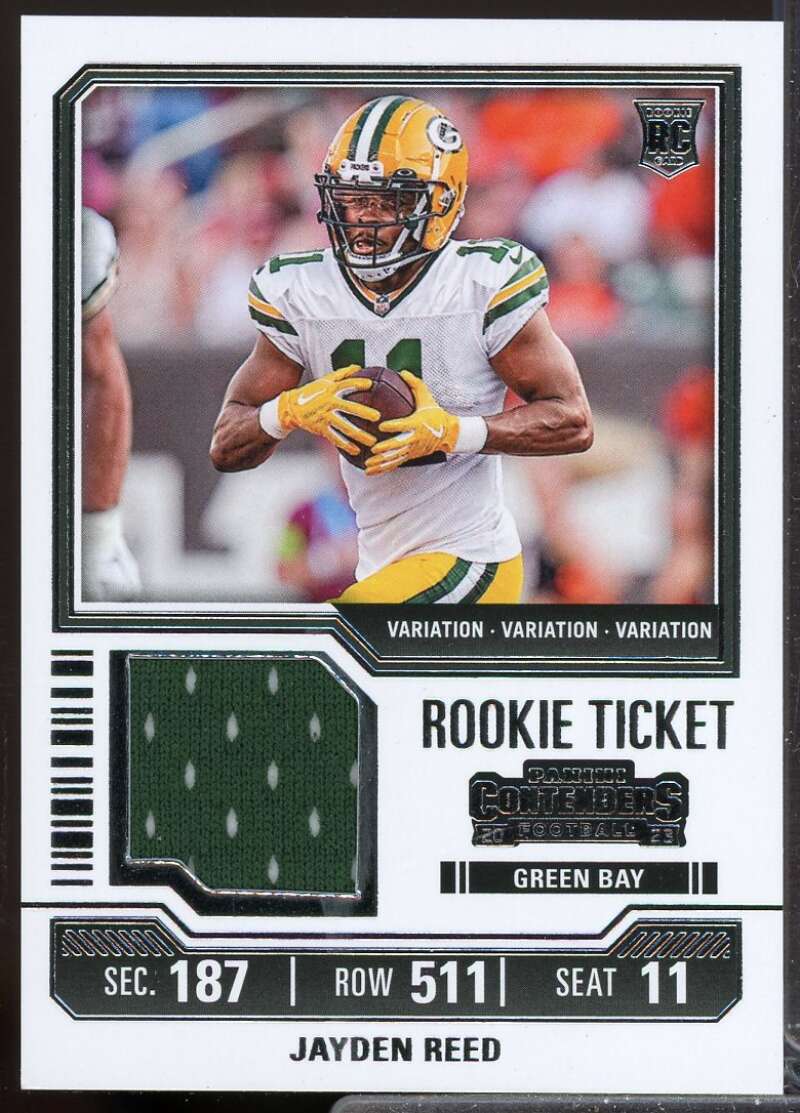Jayden Reed 2023 Panini Contenders Rookie Ticket Jersey Swatches Variation #18  Image 1