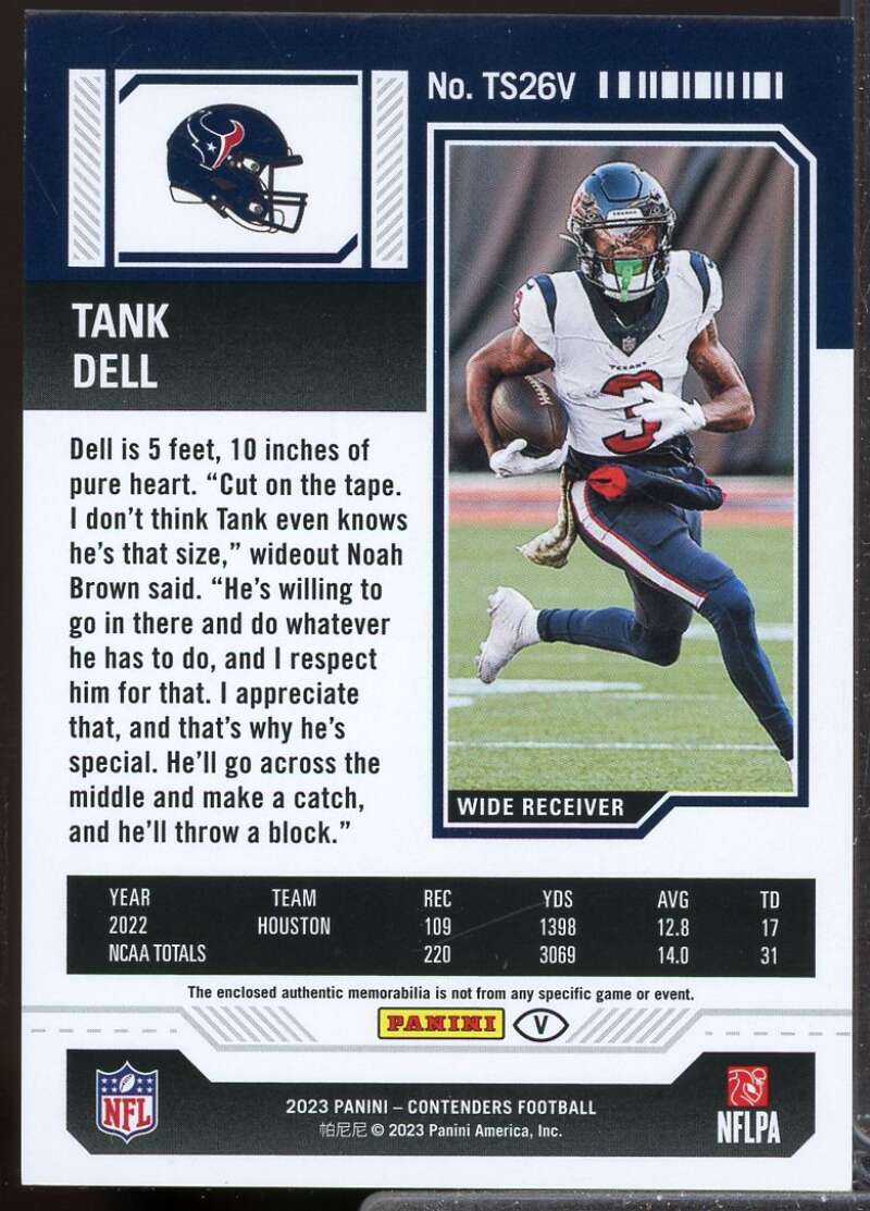 Tank Dell 2023 Panini Contenders Rookie Ticket Jersey Swatches Variation #26  Image 2